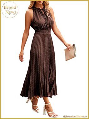 Sleeveless V-Neck Swiss Dot Midi Dress for Women Summer